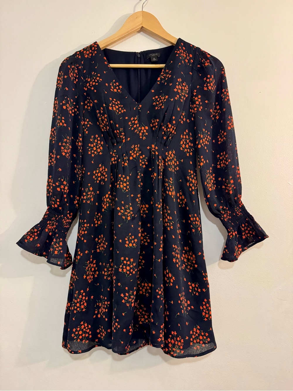 Ann Taylor Navy Dress Red Floral Print 00P Petite Fall Rush